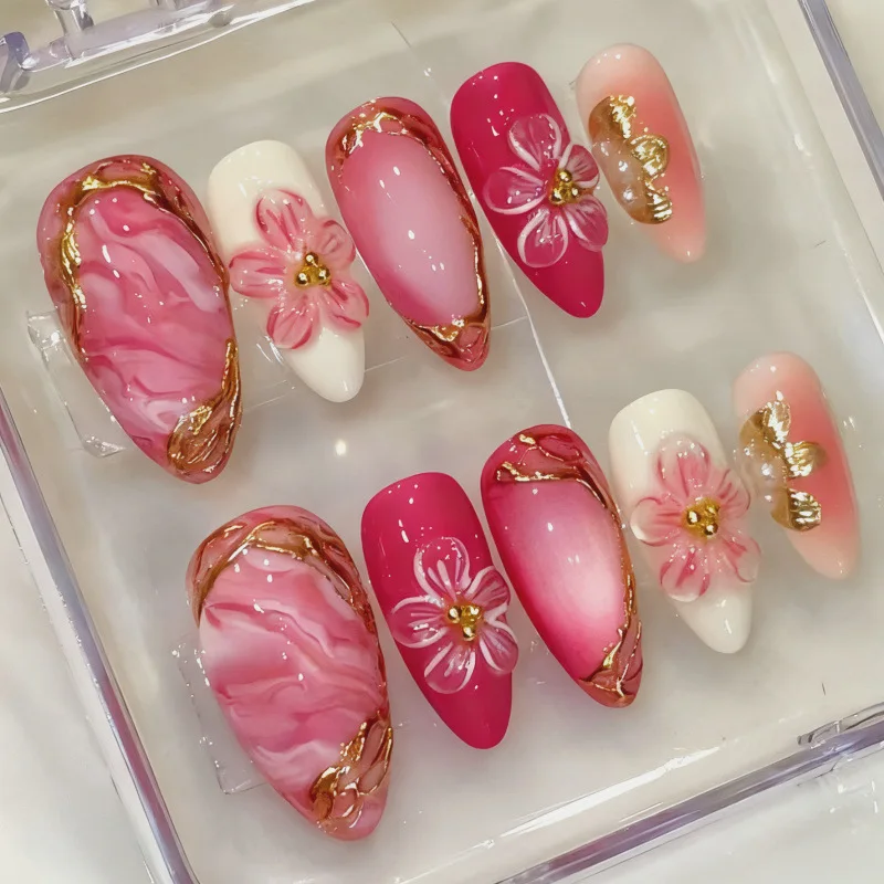 Gradient Pink Full Cover False Nails Tips Pearl